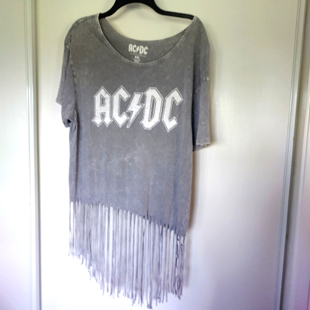 AC/DC Fringed Soft Grey Tee XXL